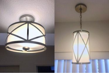 Kichler Edenbrook Brushed Nickel Etch Glass ceiling and pendant