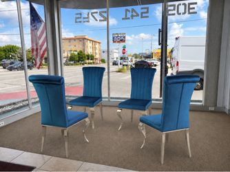 Set of 4 Teal Velvet Dining Chairs