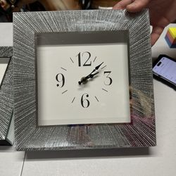 2 New Decorative Wall Clocks. Silver Glitter Background 