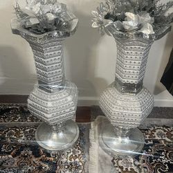 Large Silver Mosaic Floor Vases 