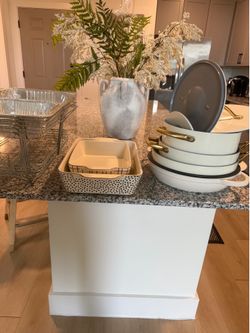 Cast iron, pots, baking pans, serving trays
