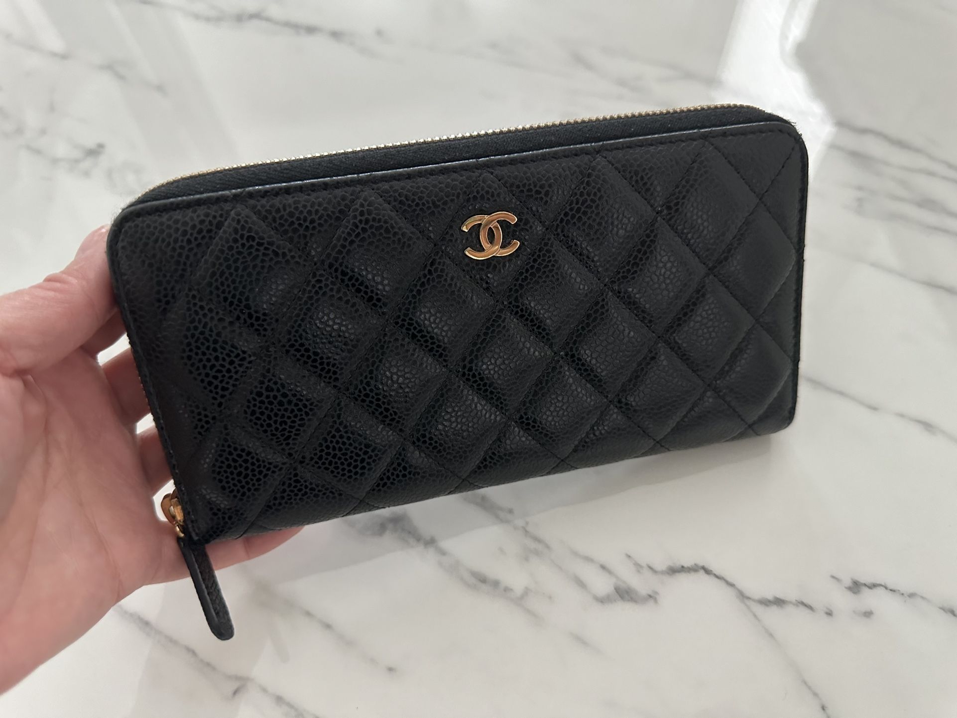 Chanel Caviar Quilted Large Gusset Zip Around Wallet Black