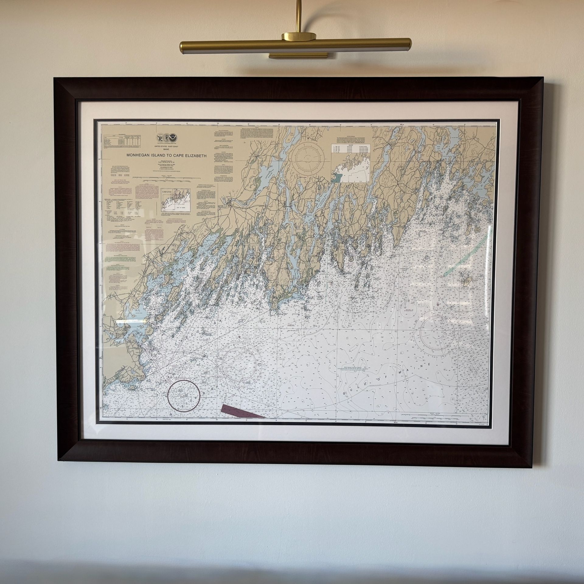 Mounted Authentic Nautical Chart – Monhegan Island to Cape Elizabeth, Maine
