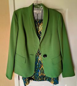 Jones Studio two-piece business work set green blazer matching skirt size 8