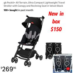 New gb Pockit+ All-Terrain, Ultra Compact Lightweight Travel Stroller with Canopy and Reclining Seat in Velvet Black f🚨$150  firm cash only pick.Up e