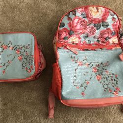 Girls Floral Backpacket & Lunch Bag - Used For 1 Year