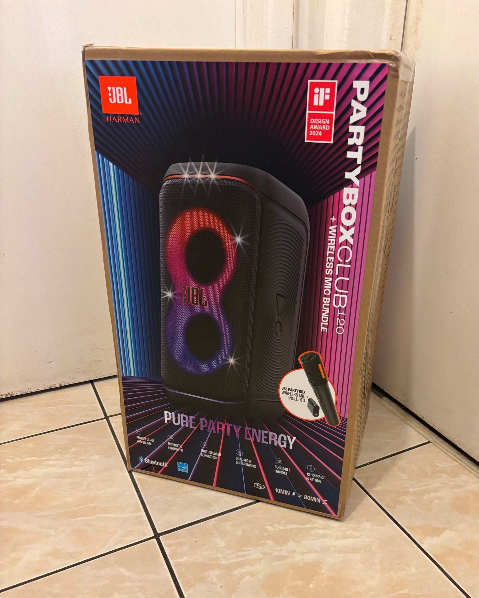 JBL Partybox 120 Portable Bluetooth Speaker - Wireless Microphone, LED Lights, Bass Boost