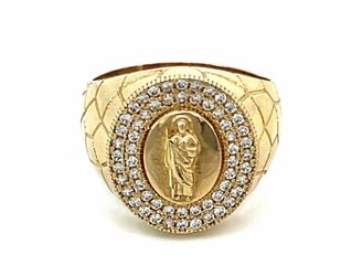 Men’s 14k Yellow Gold CZ Cubic Zirconia Saint St. Jude Nugget Ring Size 10 GP3089462