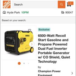 Champion 6500-Watt Recoil Start Gasoline and Propane Powered Dual Fuel Inverter Portable Generator w/ CO Shield, Quiet Technology like new 