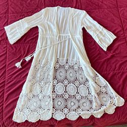 Cupshe White Lace Crochet Kimono Cardigan Beach Swim Cover-Up Boho