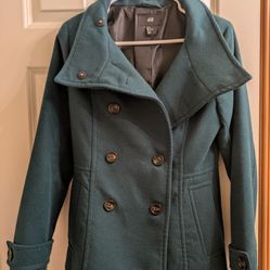 H&M women's size 6 wool like coat jacke green color