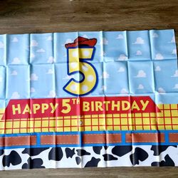 Toy Story-themed "Happy 5th Birthday" backdrop banner