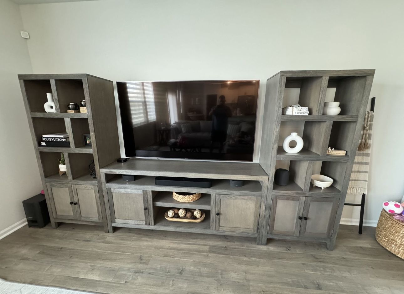 Wood TV Console With Cabinets And Shelves. 3pca Set