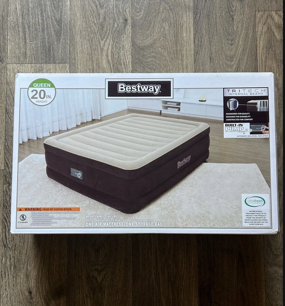 New Sealed Box Bestway Air Mattress Queen 20" with Built-in AC Pump