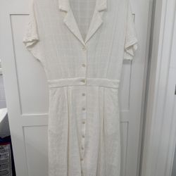 White Linen Shirt Dress M 