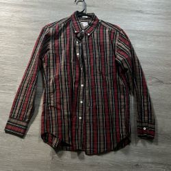 $18 JCrew Men’s Size Small Plaid Shirt Cranberry,Black, Tan, Brown 100% Cotton 