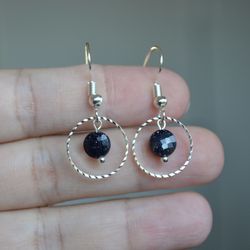 Handmade Blue sandstone dainty silver hoop Earring