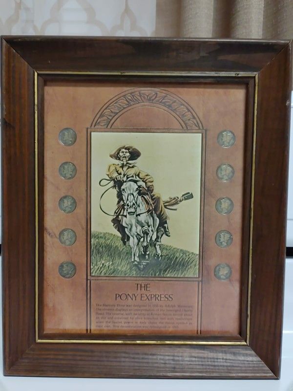 framed collector's set of 10 Mercury dimes featuring "The Pony Express" theme