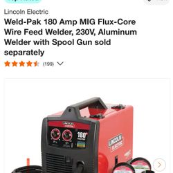 Lincoln Electric Weld-Pak 180 Amp MIG Flux-Core Wire Feed Welder, 230V, Aluminum Welder with Spool Gun sold separately