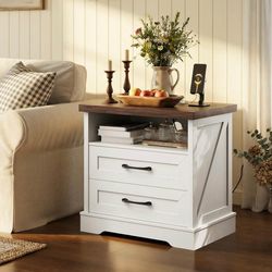 24 Inch Farmhouse Nightstand with Charging Station