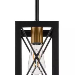 Home Decorators 1-Light Matte Black Mini Pendant Rectangular Cage Hanging Light