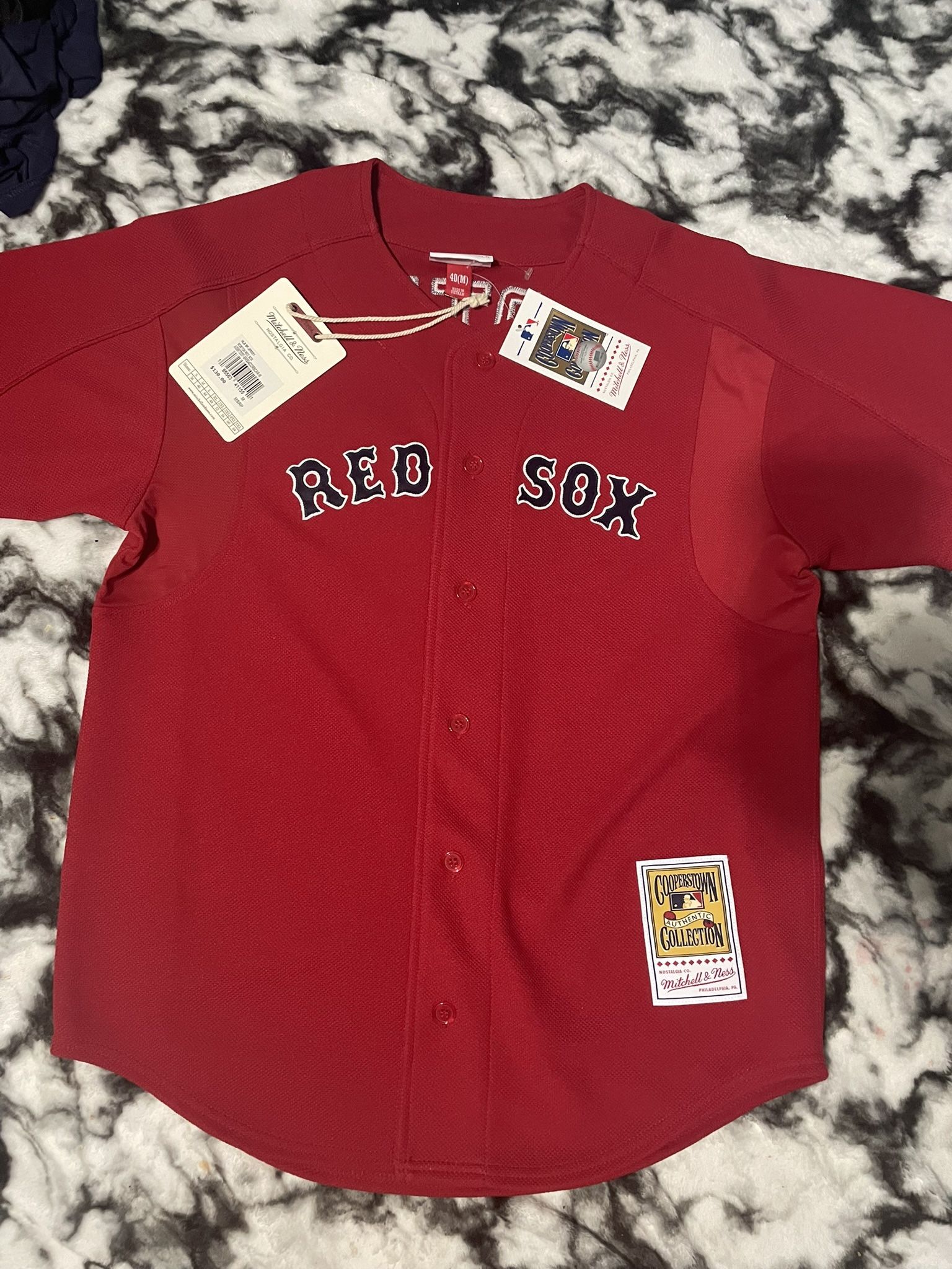 Men's Boston Red Sox David Ortiz Mitchell & Ness Red Cooperstown Collection Mesh Batting Practice Button-Up Jersey