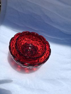 LE Smith Moon Stars  Ruby Red Candy Dish Amberina Pedestal