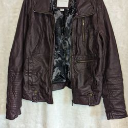Ladies Faux Leather Burgundy Jacket