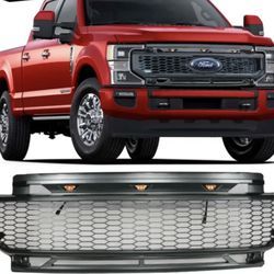 Fits 20-22 Ford F250 F350 F450 Super Duty R Style Front Bumper Mesh Grille Grey