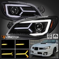 Fits 2006-2007 Subaru Impreza WRX STi Projector Headlights LED Sequential Tube