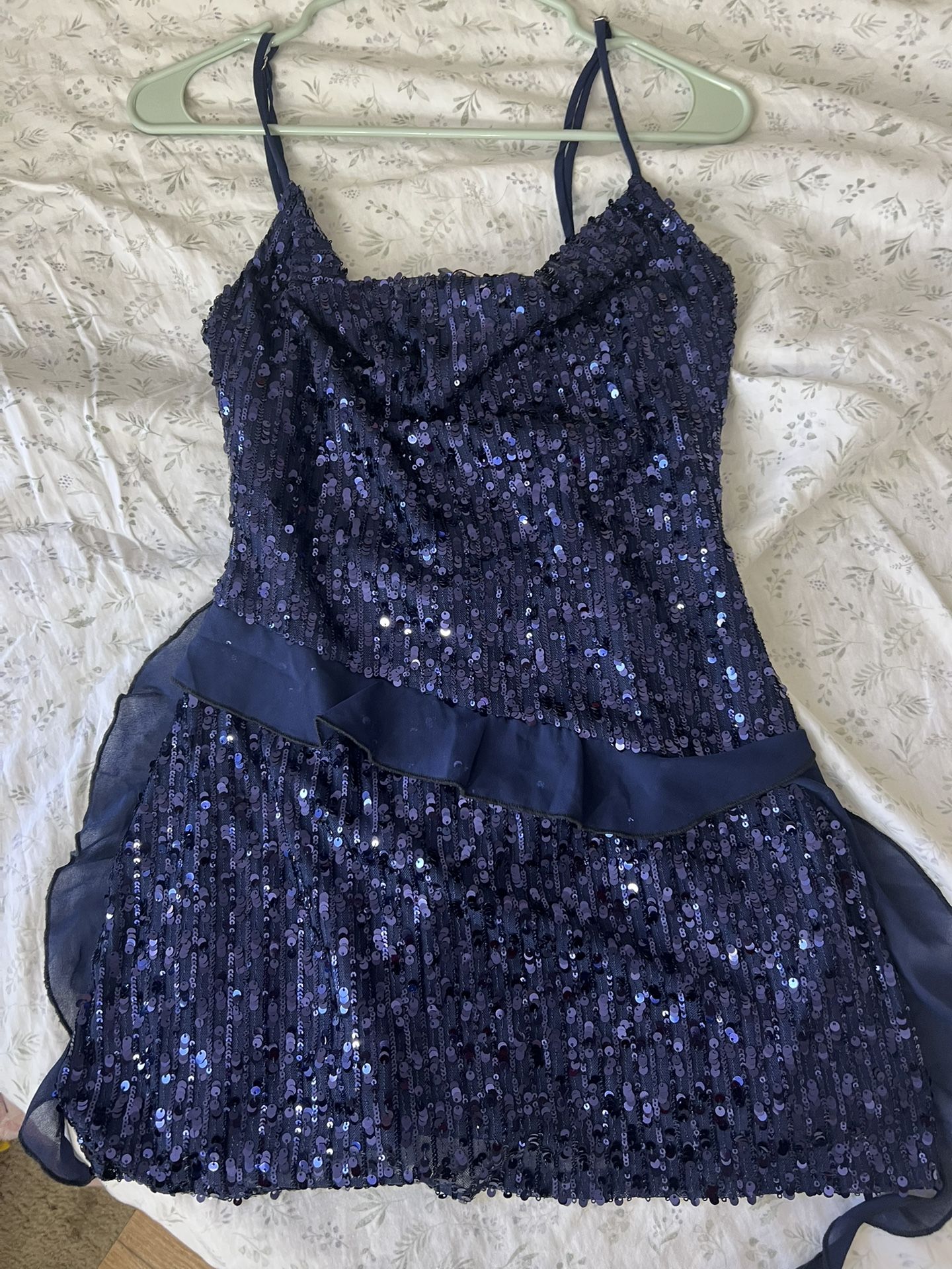 Women's Navy Blue Sparkly Sequin Mini Mid Dress