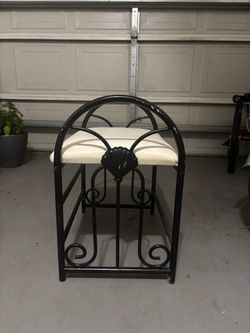 Vanity Bench - Wrought Iron Style with Seashell Design, Cushioned Seat