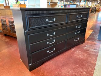 Transitional Black Floral 6-Drawer Dresser
