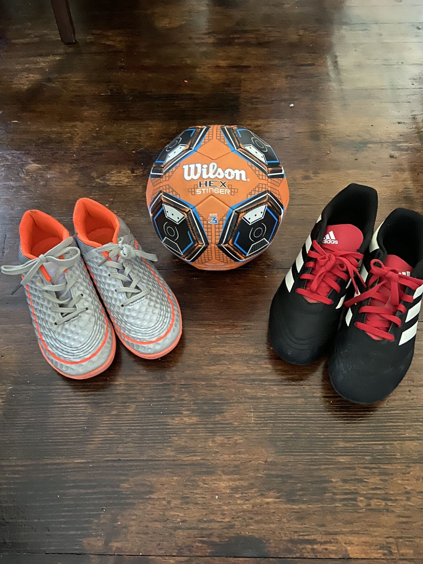 Soccer sneakers and ball size 3 ball adidas sneakers size 4 indoor soccer sneakers size 3 can sell together or separate