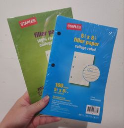Staples Set/2 5 1/2 X 8 1/2 Filler Paper BNIP