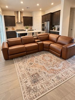 Brown Leather Power Recliner Sectional Sofa