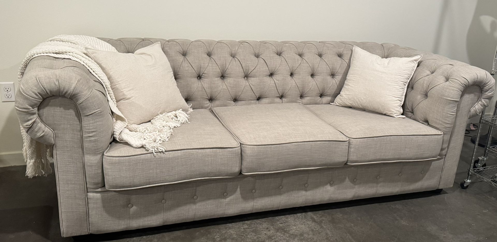 Taupe Chesterfield Sofa – Like New!