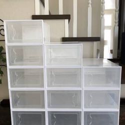 Stackable Shoe Storage Organizer (12 Boxes) Clear Plastic Containers Closet 