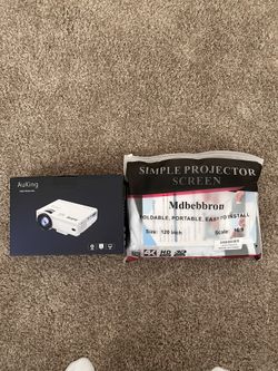 AuKing Mini Projector and Mdbebbron Simple Projector Screen 120 Inch 16:9