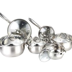  Cookware Set 12-Piece Stainless Steel Pots and Pans Set, Kitchen Cooking Set with Glass Lid