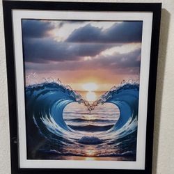 Two Waves Heart Shape Framed Print