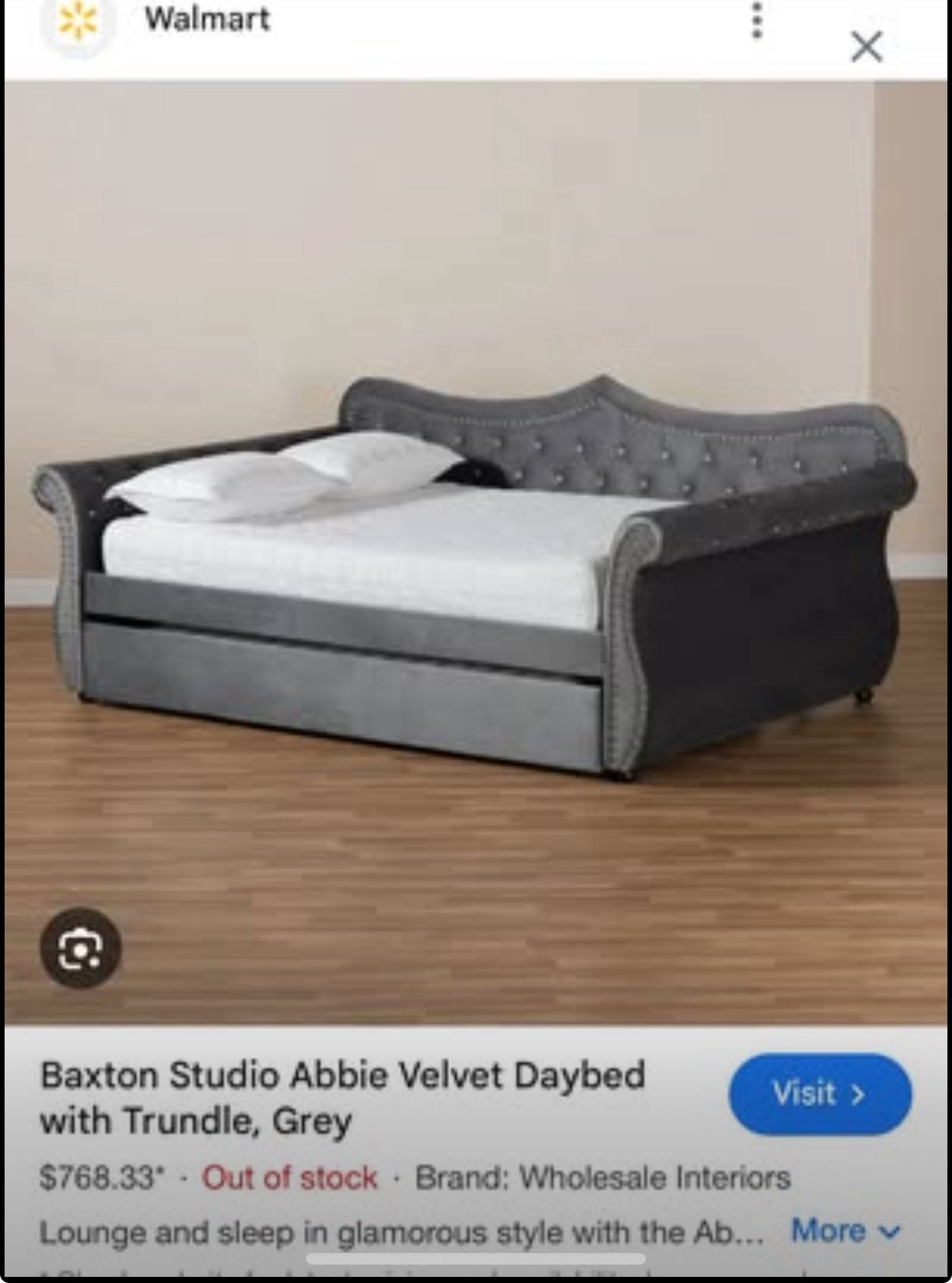 Baxton Studio Abbie Grey Velvet Full Daybed with Twin Trundle