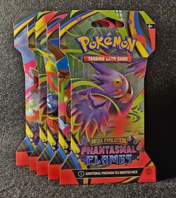 5x Pokémon Mega Evolution Phantasmal Flames Sleeved Booster Pack Random Art Mix!