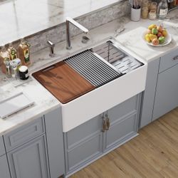 New 30 White Undermount Farm Kitchen Sink 30x20 Apron Front White Porcelain Fireclay Ceramic Sink