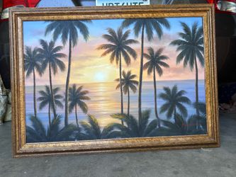 Tropical Sunset Palm Tree Large Painting