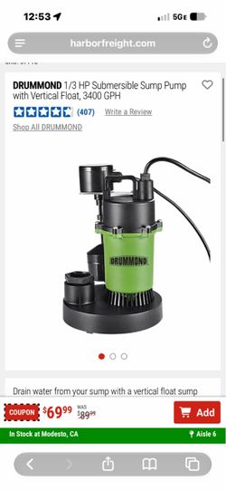 Drummond 1/3 HP Submersible Sump Pump