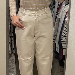 Cream Leather Pants