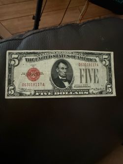 1928 B Red Seal $5 note