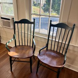 Pair of craftsman dining chairs, green accent 