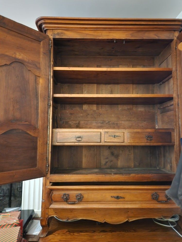 Solid Walnut French Provincial Armoire – 90″H x 60″W x 30″D – Delivery Available